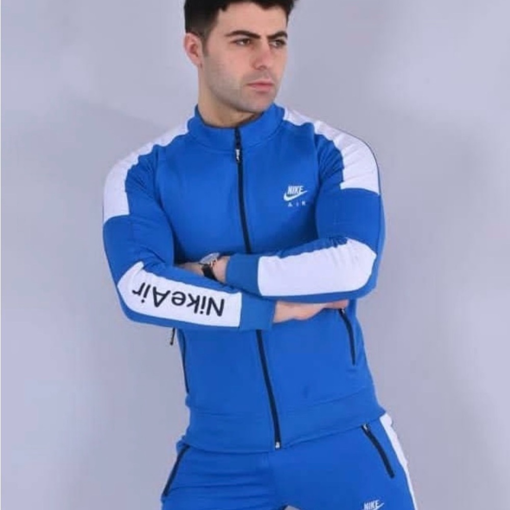 Nike Royal Blue and White Full-Zip Track Jacket Size Large